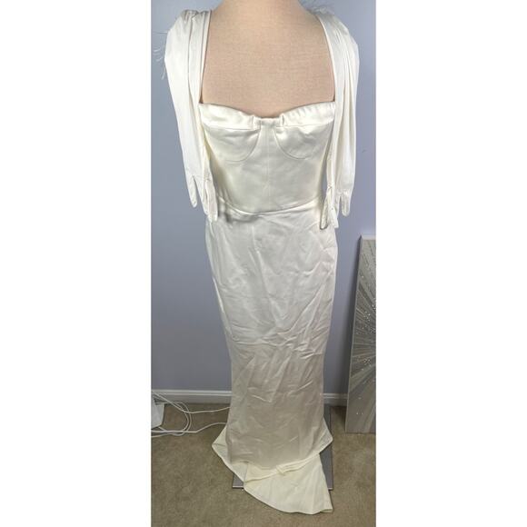 Bronx and Banco Elena Strapless Feather Gloves White Bridal Maxi Dress Sz Large - Picture 5 of 14